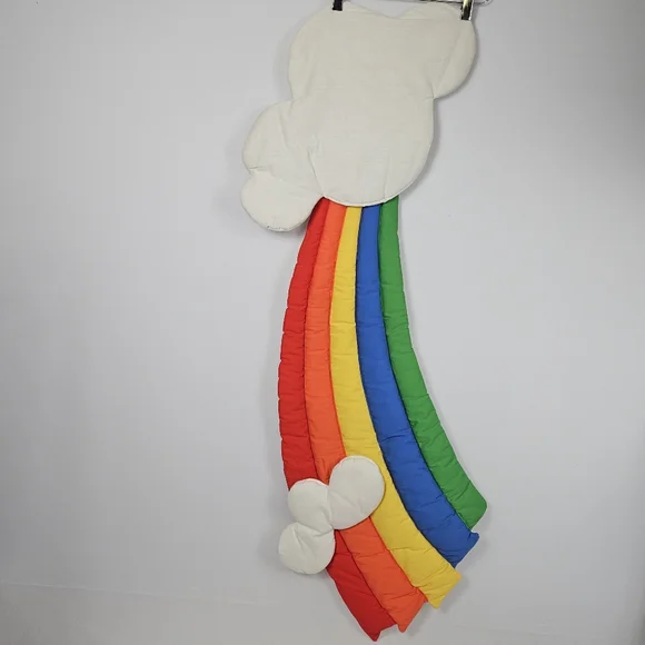 80’s Wooltex Quilted Fabric Rainbow with Clouds / Rainbow Brite